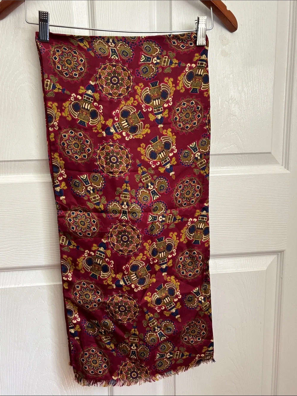 Christian Dior 100% Silk Scarf Wool lined Burgundy Multi-Pattern 12x54 Italian